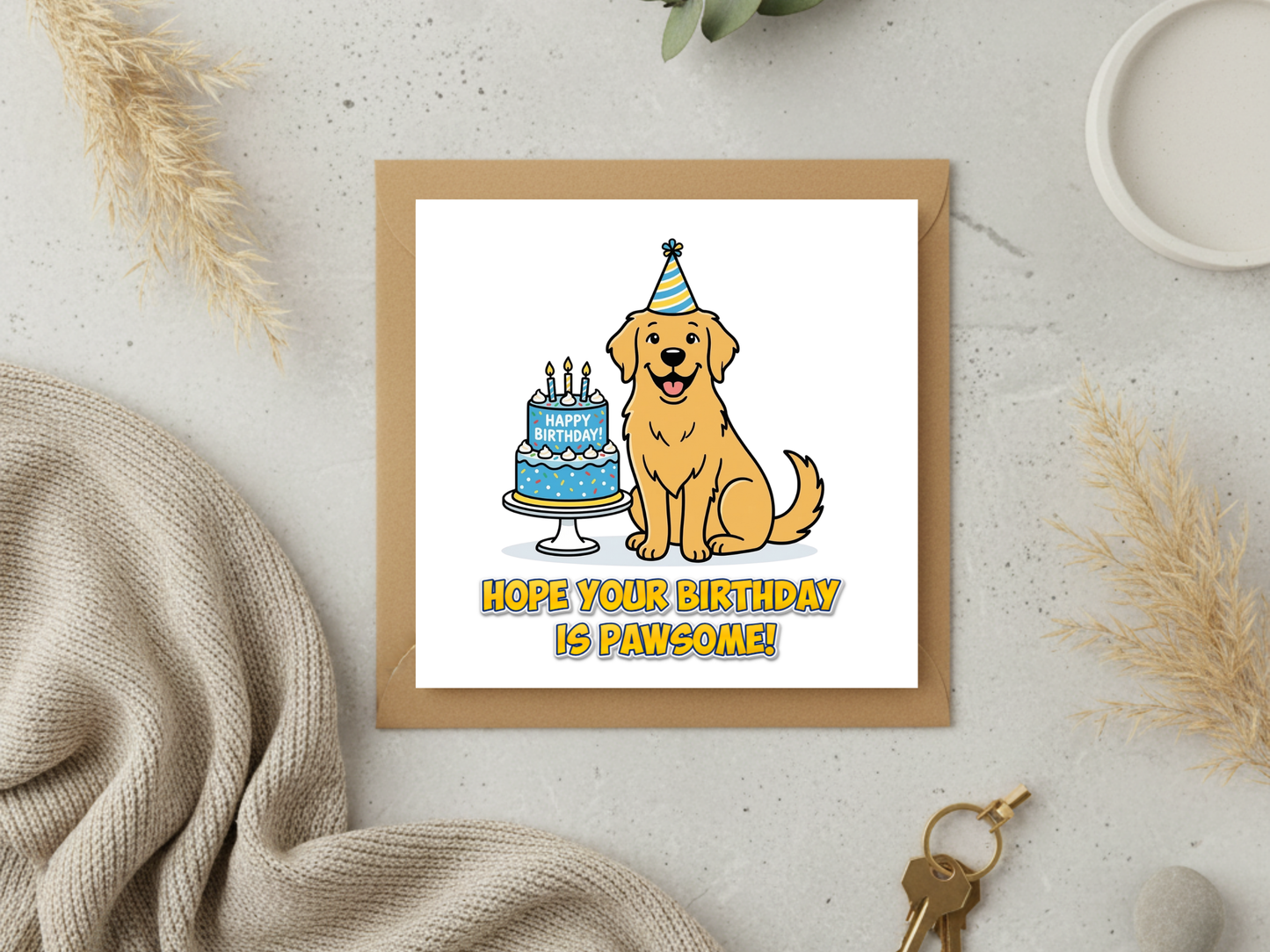 Cute Dog Birthday Card – “Hope Your Birthday Is Pawsome!” Puppy Birthday Greeting Card for Dog Lovers – Funny Animal Birthday Card with Envelope