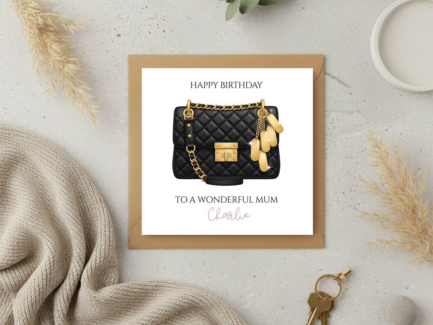 Handbag Birthday Card for Mum - Personalised Fashion Designer Bag Card for Her - Chic Glamorous Happy Birthday Mom Gift