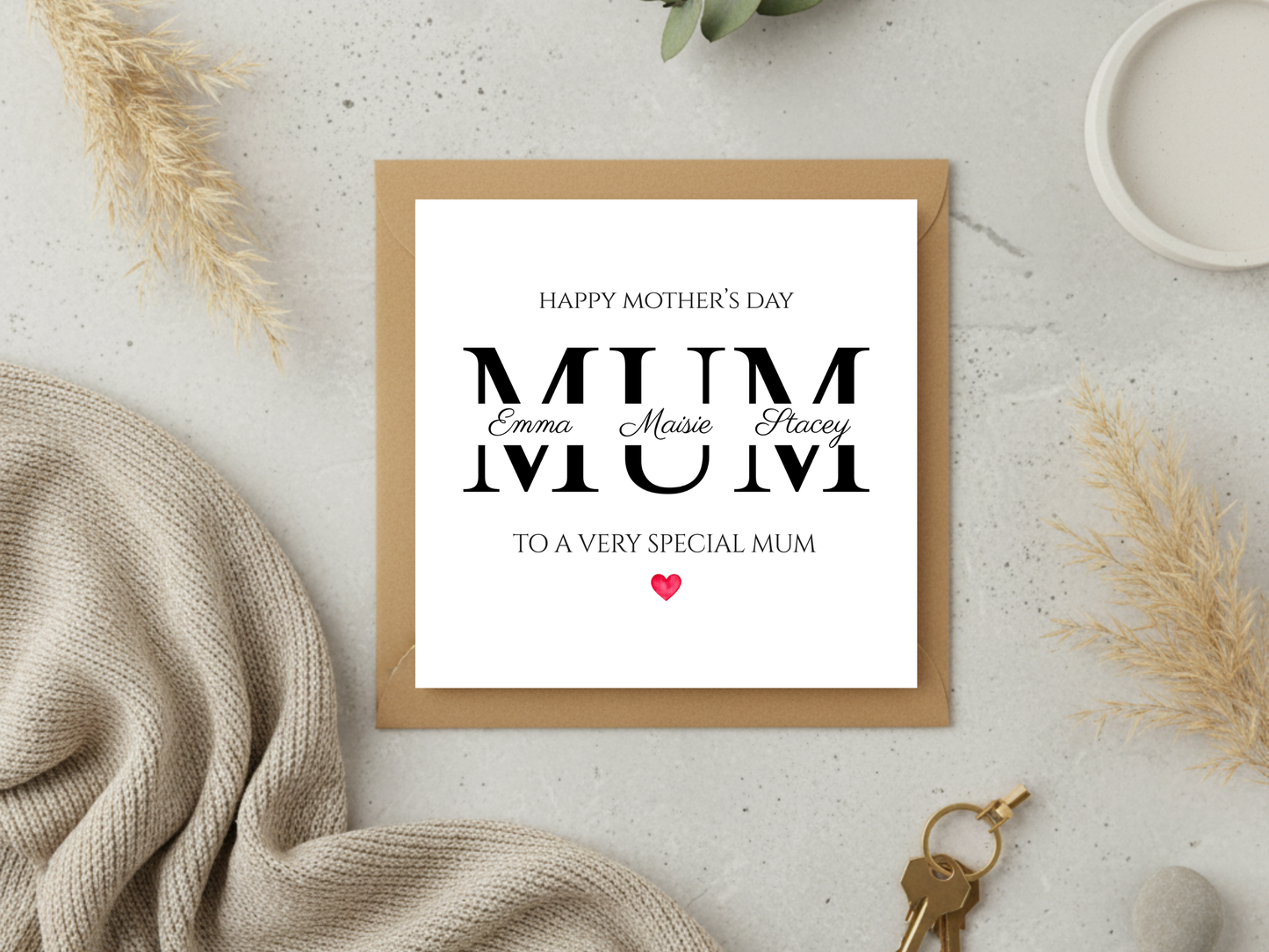 Personalised Mothers Day Card from Kids, Custom Mum Card with Children Names - Happy Mothers Day Mum - Special Mom Gift Card from Daughter Son