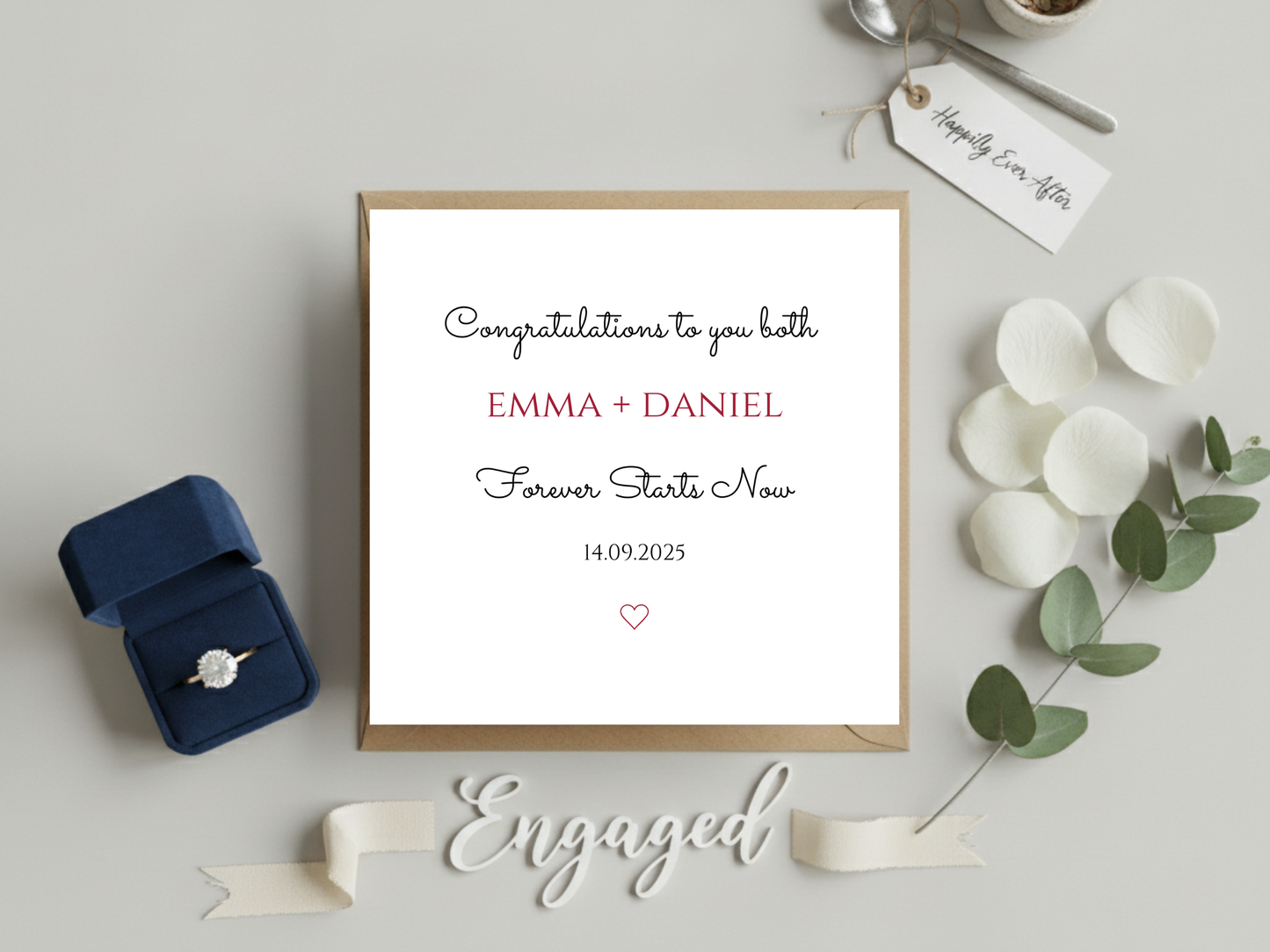 Personalised Wedding Congratulations Card Custom Names and Date - Elegant Forever Starts Now Card for Bride and Groom Keepsake