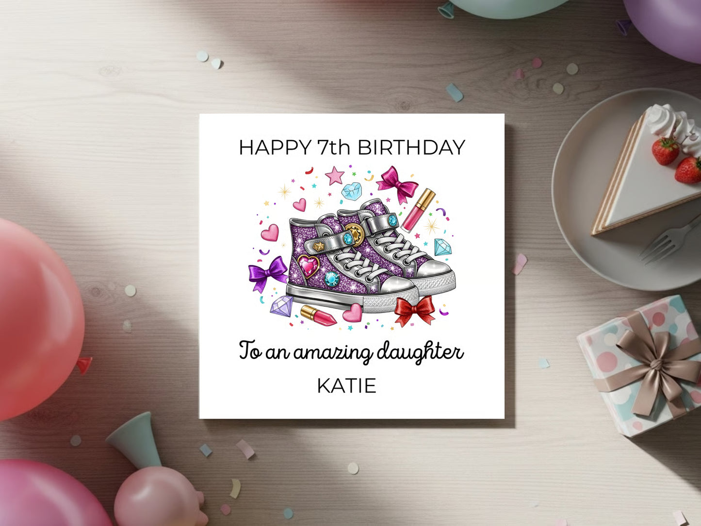 Personalised Birthday Card for Daughter - Cool Glitter Sneakers Design - Custom Name - Trendy Girl Birthday Greeting Card