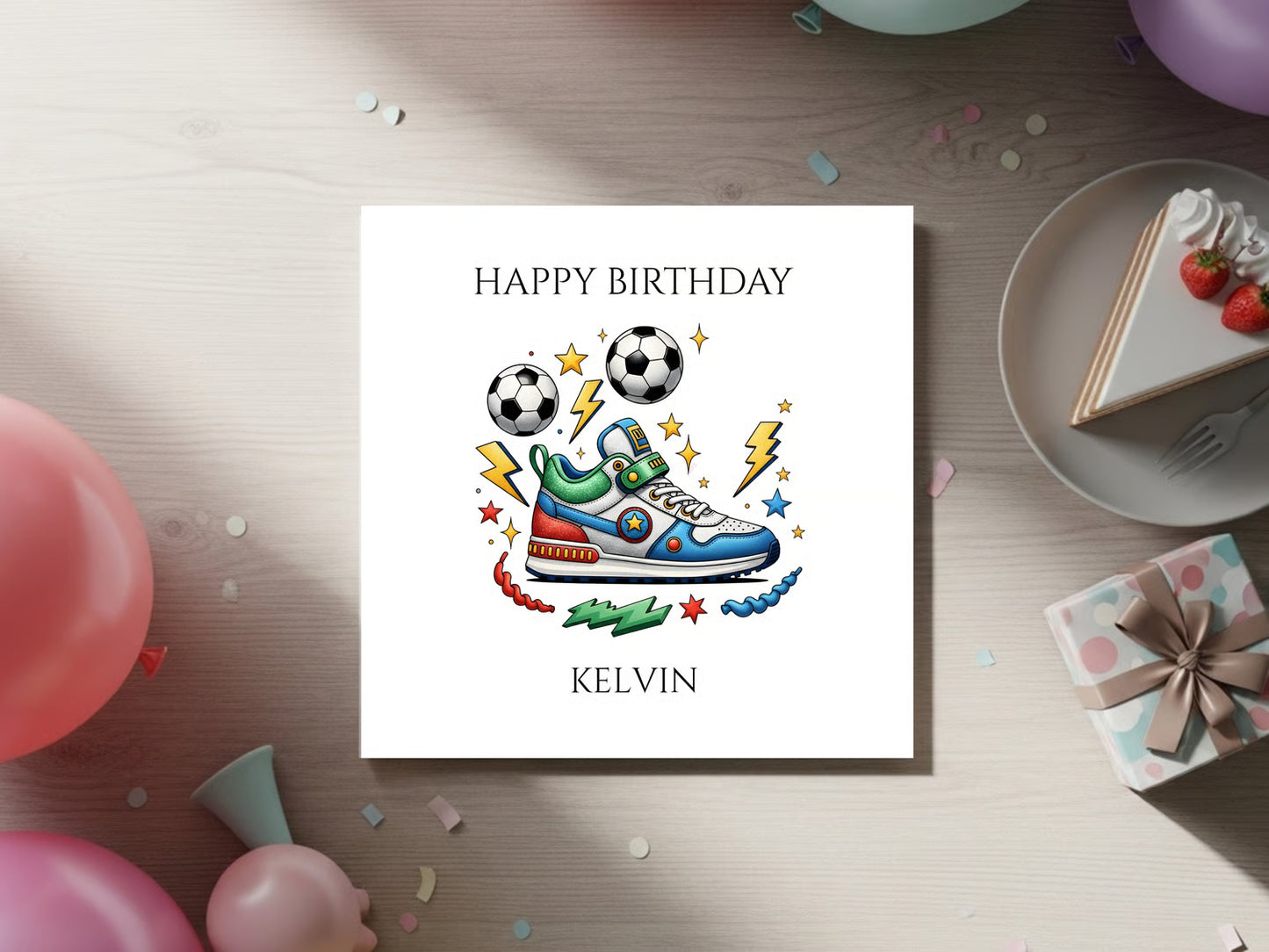 Personalised Birthday Card for Boys - Custom Name - Football and Trainer Design Birthday Card - Sports Shoe Illustration Kids Birthday Keepsake