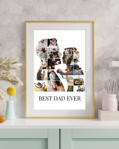 Personalised Photo Collage Print for Dad – Custom Text & Image Wall Art Gift (Father & Child Design)