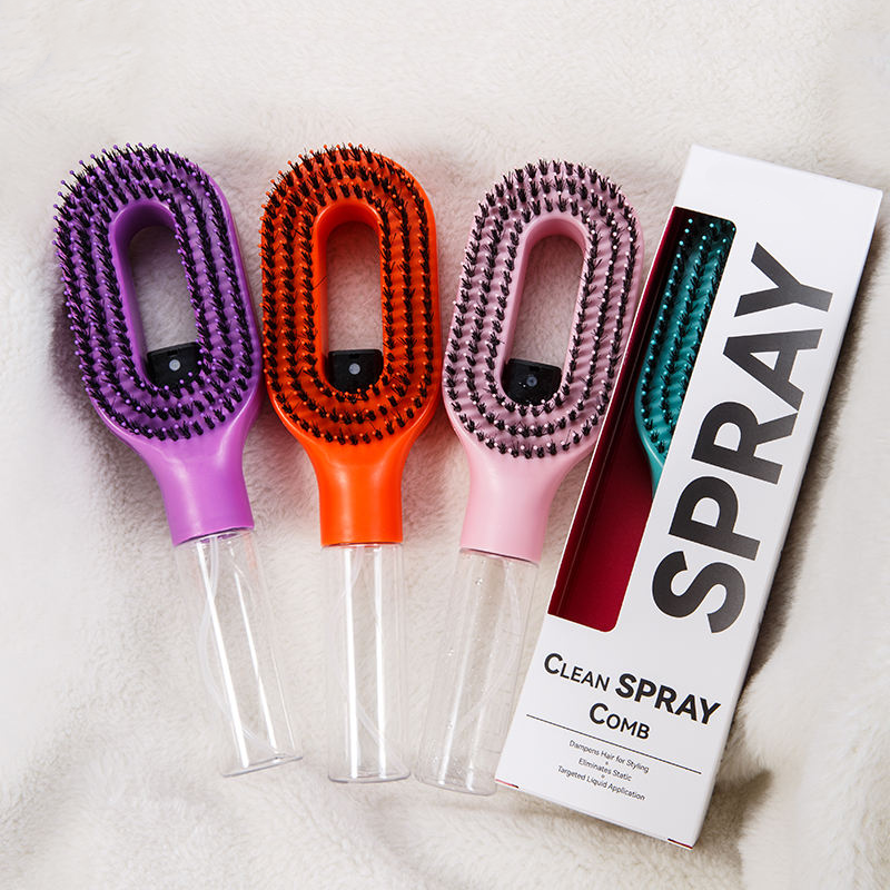 Hairbrush with Mist Spray Bottle – Tangle-Free Nylon Bristles Finishing Comb, ABS Handle with Water Reservoir