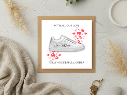Personalised Mother’s Day Card with Custom Names - With All Our Love Card for Mom - Unique Sneaker Design Greeting Card for Wonderful Mother