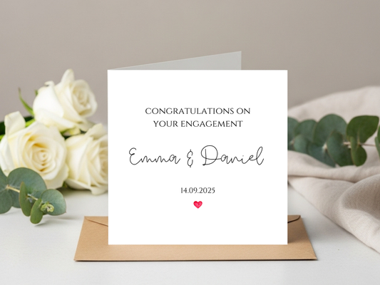 Personalised Engagement Card - Minimalist Congratulations On Your Engagement Card - Custom Names and Date - Modern Wedding Announcement Card Gift