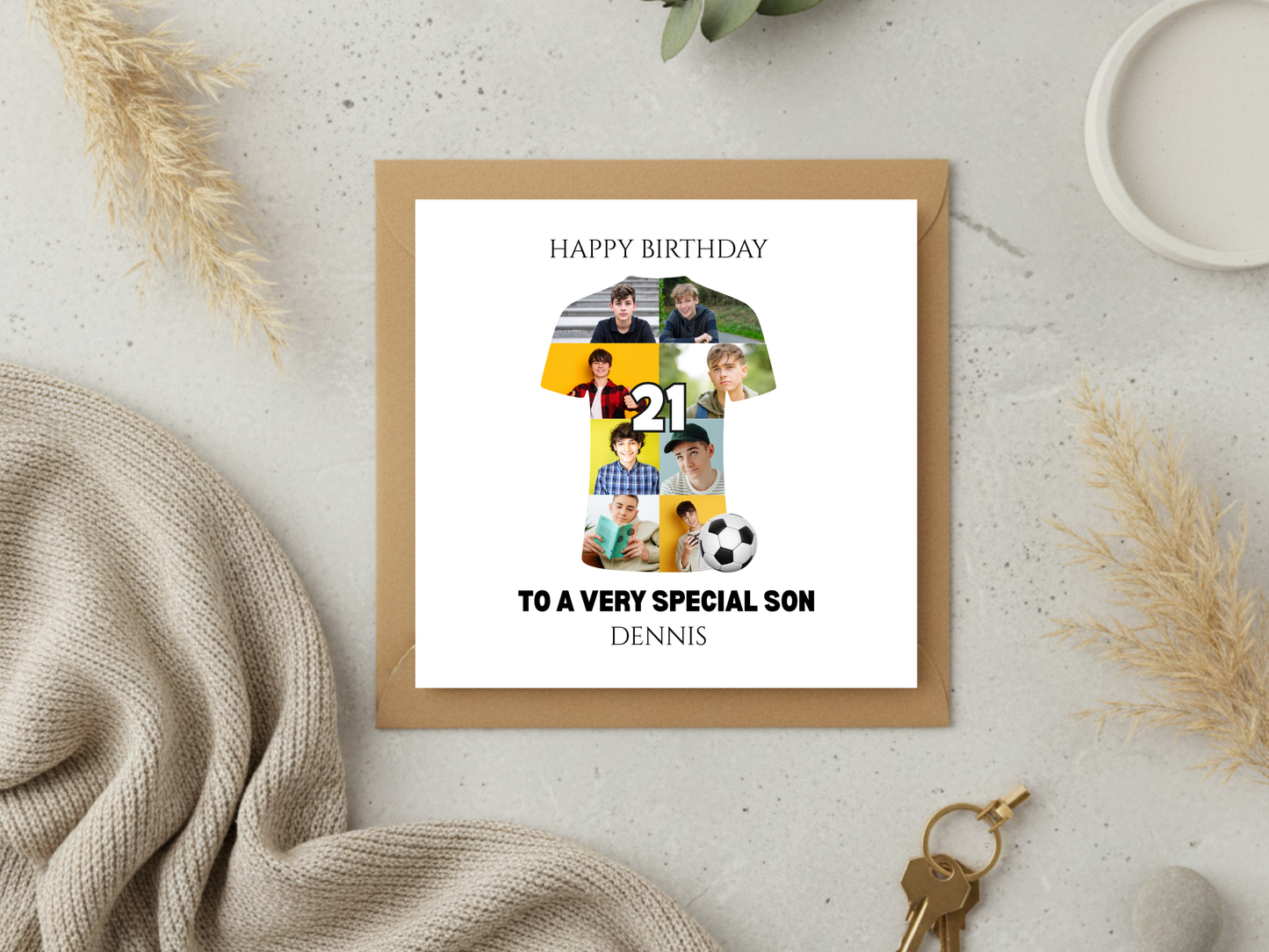 Personalised Football Birthday Card with Photo Collage Shirt - Custom Any Number - Birthday Card for Son Daughter Niece Nephew