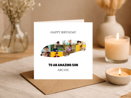 Personalised Son Birthday Photo Card - Custom Name Happy Birthday to an Amazing Son - Collage Card for Teenage Boy Special Keepsake