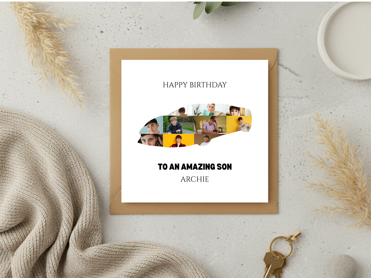 Personalised Son Birthday Photo Card - Custom Name Happy Birthday to an Amazing Son - Collage Card for Teenage Boy Special Keepsake
