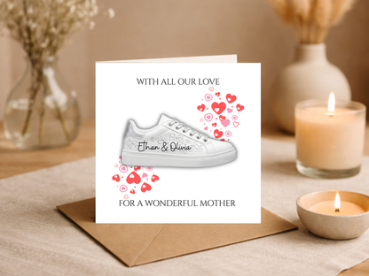 Personalised Mother’s Day Card with Custom Names - With All Our Love Card for Mom - Unique Sneaker Design Greeting Card for Wonderful Mother