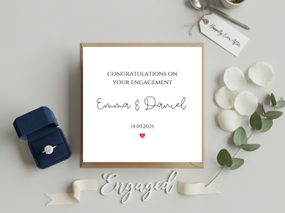 Personalised Engagement Card - Minimalist Congratulations On Your Engagement Card - Custom Names and Date - Modern Wedding Announcement Card Gift