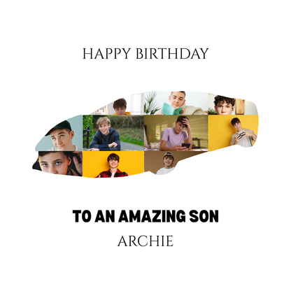 Personalised Son Birthday Photo Card - Custom Name Happy Birthday to an Amazing Son - Collage Card for Teenage Boy Special Keepsake