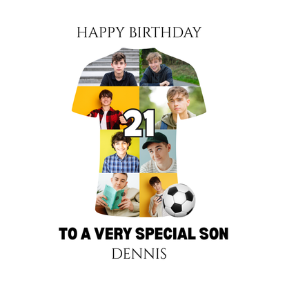 Personalised Football Birthday Card with Photo Collage Shirt - Custom Any Number - Birthday Card for Son Daughter Niece Nephew