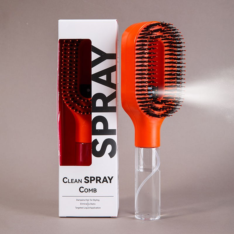 Hairbrush with Mist Spray Bottle – Tangle-Free Nylon Bristles Finishing Comb, ABS Handle with Water Reservoir