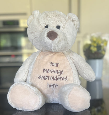 Personalised Embroidered Teddy Bear with Custom Message, Plush Keepsake Gift for Baby Shower, Newborn, Birthday or Romantic Surprise