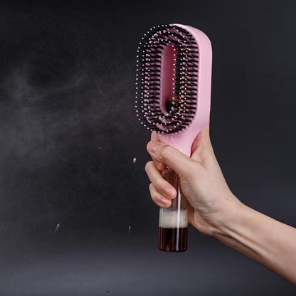 Hairbrush with Mist Spray Bottle – Tangle-Free Nylon Bristles Finishing Comb, ABS Handle with Water Reservoir