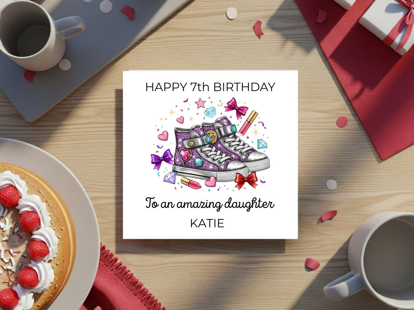 Personalised Birthday Card for Daughter - Cool Glitter Sneakers Design - Custom Name - Trendy Girl Birthday Greeting Card