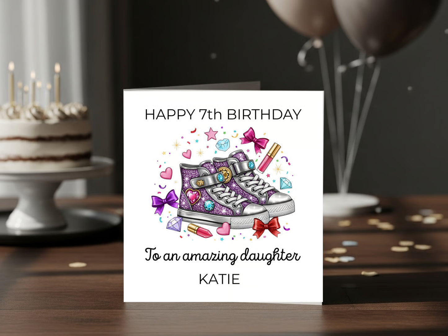 Personalised Birthday Card for Daughter - Cool Glitter Sneakers Design - Custom Name - Trendy Girl Birthday Greeting Card
