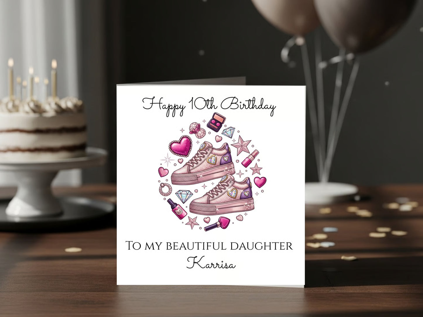 Personalised Birthday Card for Daughter - Custom Name Girls Birthday Card - Pink Fashion Sneakers Illustration - Tween Girl Birthday Keepsake