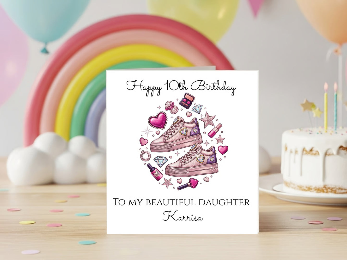 Personalised Birthday Card for Daughter - Custom Name Girls Birthday Card - Pink Fashion Sneakers Illustration - Tween Girl Birthday Keepsake