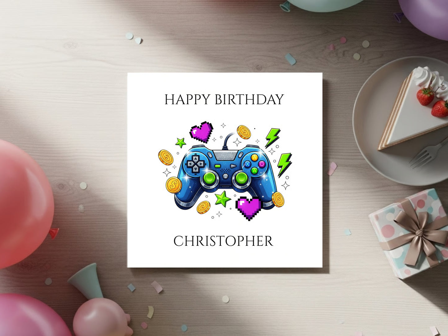 Personalised Gamer Birthday Card for Boys - Custom Name - Video Game Controller Design - Custom Gaming Birthday Card for Kids and Teens