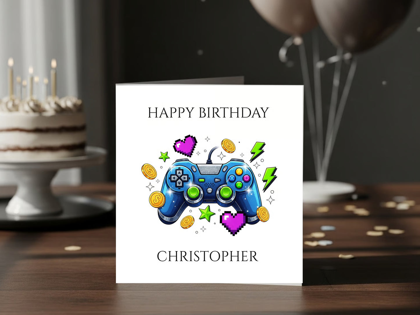 Personalised Gamer Birthday Card for Boys - Custom Name - Video Game Controller Design - Custom Gaming Birthday Card for Kids and Teens