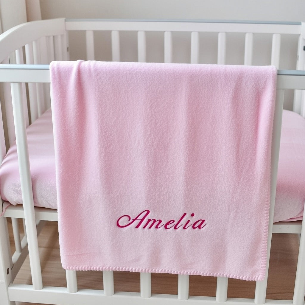 Personalised Baby Blanket with Embroidered Name – Soft Minky or Cotton Fleece Custom Newborn Keepsake Blanket (46 x 28 cm)
