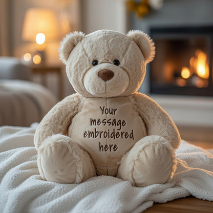 Personalised Embroidered Teddy Bear with Custom Message, Plush Keepsake Gift for Baby Shower, Newborn, Birthday or Romantic Surprise